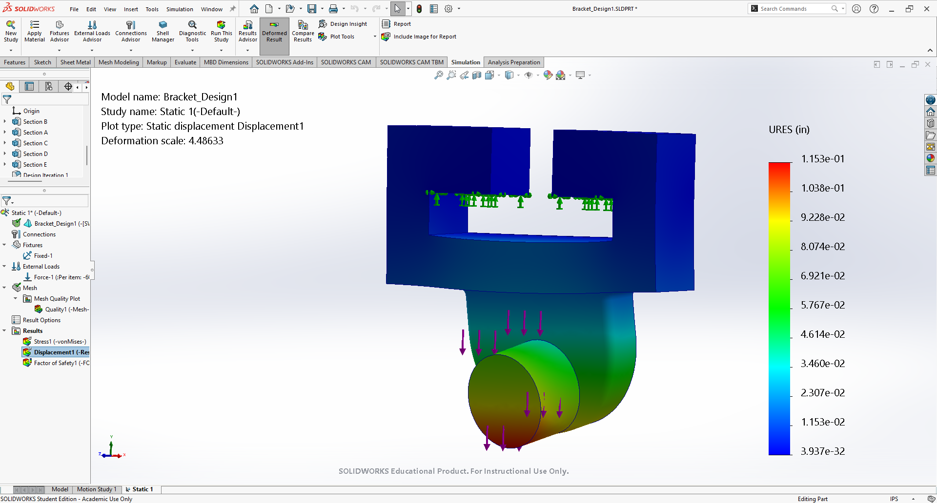 Design 2 - Mesh 1 - Deflection